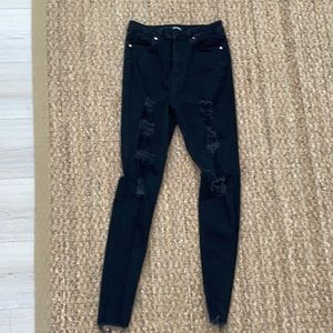 Missguided black ripped tapered jeans
